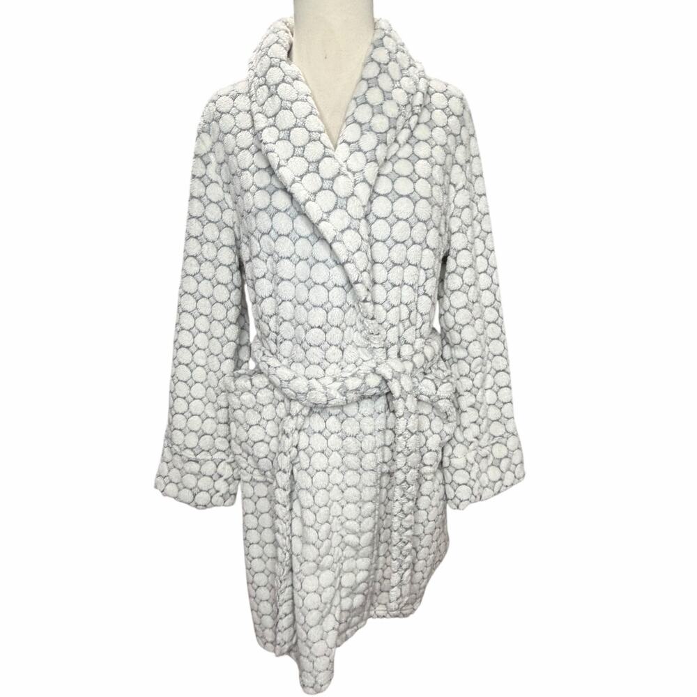 Sleep Sense Plush Robe Womens S White‎ Gray Dot Cozy Soft Cloud Like Feminine